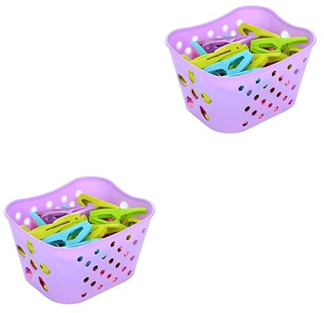 Amosfun 60pièces Pince à Linge Plastique avec Panier De Rangement Clips Solides pour Vêtements Photos Artisanat Et Affichage Couleurs Aléatoires