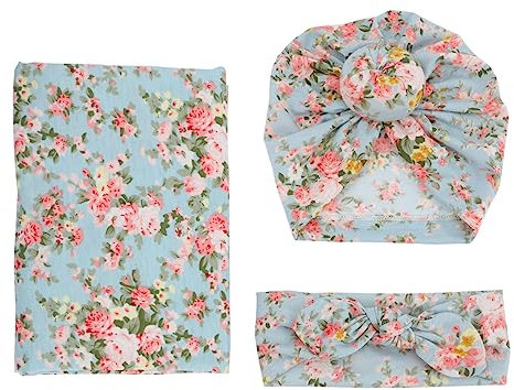 VICASKY Baby Wrap Decke Hut Stirnband 80x80cm Floral Baumwolle Neugeborenen Swaddle Set Foto Prop Decke