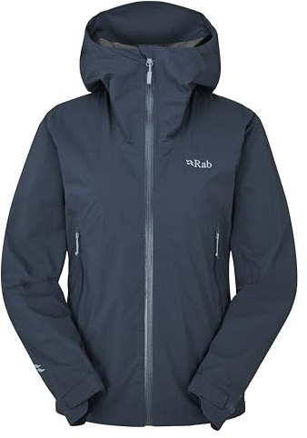 Rab Women's Downpour Light Jacket - Lightweight Waterproof Hooded Coat for Hiking & Trekking - Tempest Blue - Small
