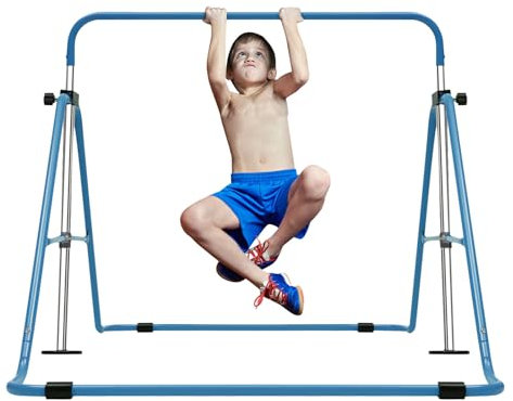 Turnreck Gymnastik Kinder, 150KG Tragfähigkeit Turnstange Reckstange Klimmzugstange Reckanlage Horizontale Höhenverstellbar für 3-8 Jahre Alte Kinder Indoor (Blau)