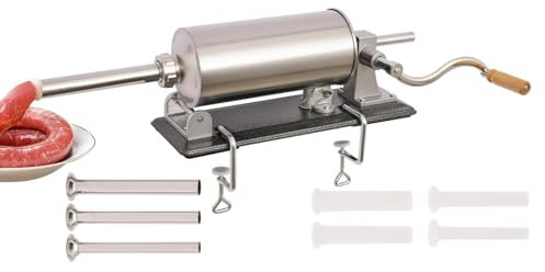 hachoir a viande manuel Machine à saucisses - Machine de cuisine de remplissage de viande horizontale de fabricant de saucisses manuelle faite maison en acier inoxydable, emballée avec 8 tubes de farc