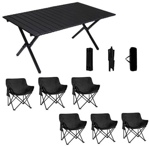 Klappbarer Campingtisch und Stuhl-Set, tragbare Campingstühle, Leichter, aufrollbarer Campingtisch aus Karbonstahl, Faltbarer Rasenstuhl, Picknicktisch mit Tragetasche