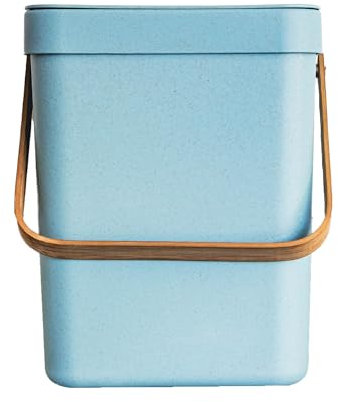 KITCHEN MOVE Poubelle de Table en Plastique recyclé 5L BODEN Bleu avec Poignée en Bambou