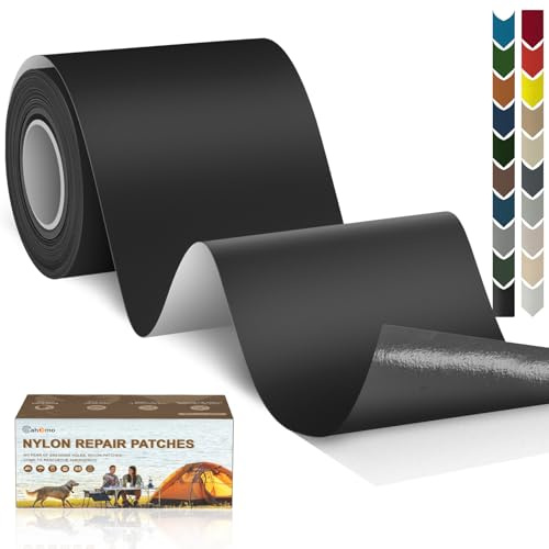 Cahomo Parche Autoadhesivo Ropa, 7.6x200 cm Parches Para Ropa de Nylon, Tela Adhesiva, Parche de Reparación impermeable Autoadhesivo, para plumas, chaquetas, tiendas, paraguas-Negro
