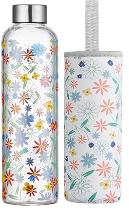 Autsel Gourde en Verre 500ml Bouteille Verre avec Housse en Néoprène, Artistique Bouteille d'eau en Verre Borosilicate, Étanche, Réutilisable, sans BPA | Housse en Néoprène, en Verre Borosilicate, Étanche, Réutilisable, sans BPA