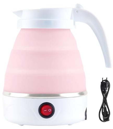 Faltbarer Wasserkessel 0.6L, Tragbarer Faltbarer Wasserkocher Reisewasserkocher Klein, 5 Minuten Schnelles Kochen Silikon Camping Wasserkocher Faltbar für Camping Reise Outdoor(Rosa)
