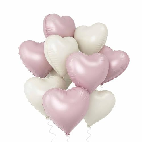 Herz Folienballon Weiß Creme, 10 Stück 18 Zoll Beige Herz Folien Luftballons Heliumfolie Herzförmige Ballons für Geburtstag Babyparty Hochzeit Verlobung Valentinstag Dekorationen (creme rose)