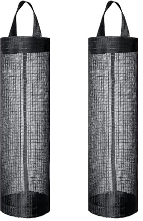 Gaaines 2 Pcs Carrier Bag Storage,Hanging Garbage Mesh Storage ， Plastic Carrier Bag Holder for Home Kitchen Laundry Bathroom Coat Cupboard (Black)