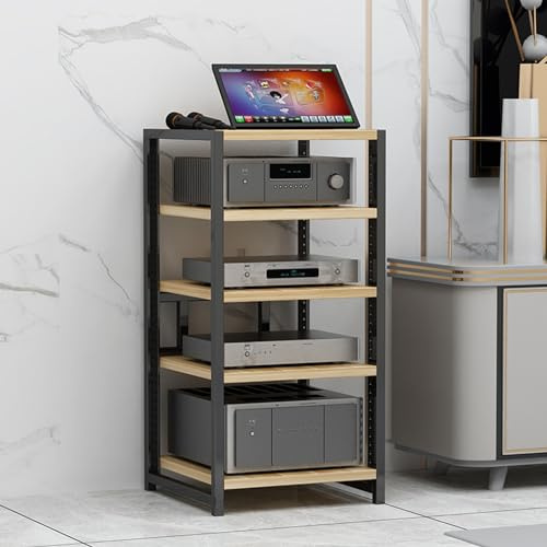 ASumPio Av-Medienständer, Eckregal Für Plattenspieler, Stereoschrank, Audio-Rack, Tower-Komponentenschrank Mit Höhenverstellbaren Holzregalen Für Zuhause/Büro/Kino,D-5-Tier