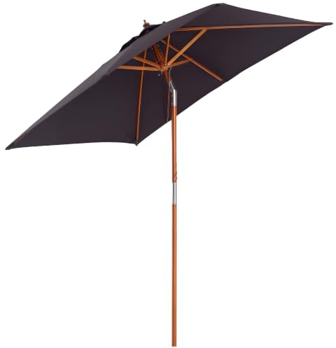 Outsunny Sombrilla Terraza Exterior Ángulo Ajustable 200x150 cm | Sombrilla de Jardín Rectangular, Mástil de Madera, Manivela, Parasol para Patio Terraza