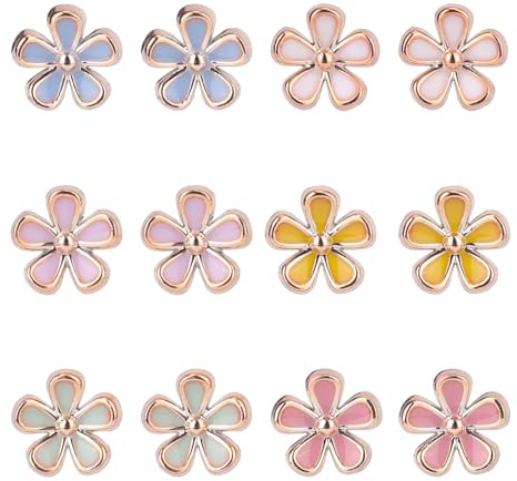 Mikovivi 6 Pairs Plastic Flower Floral Earrings, 0.3 Inch Diameter Colorful Plum Blossom Earrings with Transparent Ear Plug Clear Stud Cute Jewelry Gift for Women Kids