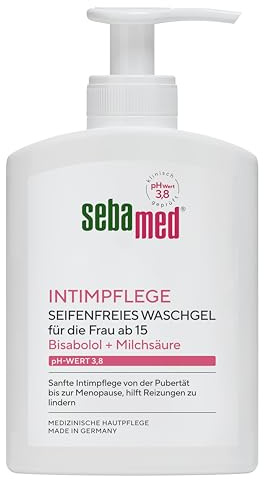 Sebamed Intim-Waschgel mit dem pH-Wert 3,8, für die Frau ab 15, sanfte Intimpflege von der Pubertät bis zur Menopause, Bisabolol und Milchsäure helfen, Reizungen zu lindern, 200 ml