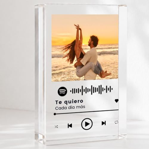 Cristal Plaque - Placa Canción Spotify con Foto Personalizada | Bloque Metacrilato con Foto y Código Escaneable | Regalo Original para Pareja y Aniversario | Decoración Hogar Premium