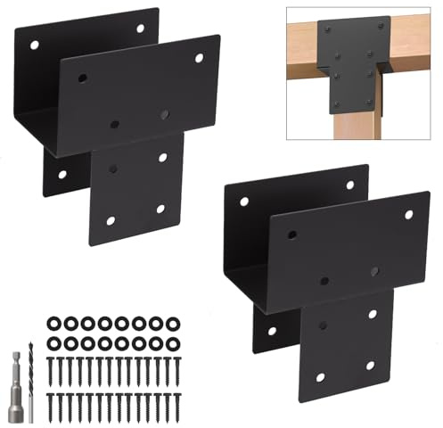 Cokritsm 2 Pcs 4x4 Post Cap Tie Rod Bracket (Actual 3.5x3.5) | Heavy Duty Wood Beam Connector for Outdoor Pergolas, Gazebos, Decks & Porches, Outdoor Structural Support Black