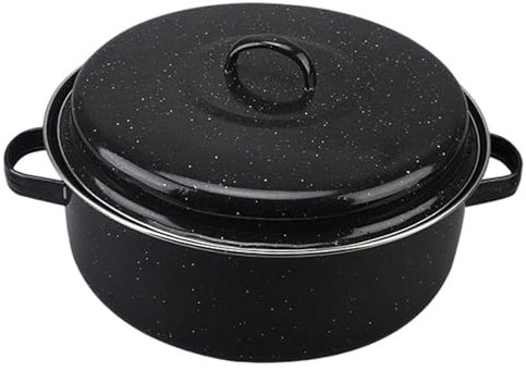Roasting Pan with Lid, 9.5 Inch Enamel Cookware Includes Dual Handles, Gloves, Food Clips, Grid, Water-Fillable Roaster with Bottom Grooves, Rust-Proof Roaster Oven for Home