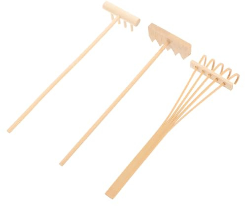 Toyvian Lot de 3 Mini Râteaux Jardin Zen en Bambou Naturel Accessoires Déco Sable pour Maison Bureau Outils à Main 3 Formes Distinctes 5 Dents 4 Dents