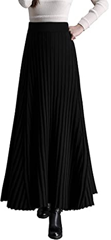 Artykey Jupe Longue Femme Hiver Doux Tricot Élégant Haute Taille Maxi Jupe Vintage A-Ligne Taille élastique Skirts Noir C