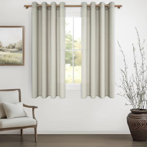 MRTREES Tende Semioscuranti per Interni in Lino Naturale 140x160cm, Tende Corte per Finestre Moderne, 2 Pezzi Eleganti con Occhielli per Camera da Letto, Soggiorno e Cucina Decorativa Casa