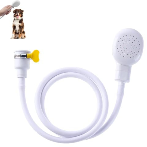Shower Attachment for Bath Tap, Single Tap Shower Attachment Head Hose Spray, 1.3M White Single Shower Sink Hose with Fit Clamp for Bath Tap Washing Hand Held Portable Pet Dog (White)