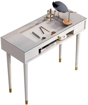 PA-DABAOO Professioneller Doppelschichtiger Nageltisch, Nageltischstation Mit Glasplatte Und Ablage, Spa-Beauty-Maniküre-Tisch Mit Schublade, Arbeitsplatz-Dekor Für Schönheitssalons,100cm