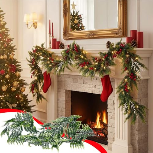 3 Stück Künstliche Tannengirlande 175CM Weihnachtsgirlande Wie Echt Tannenzweig Girlande Weihnachtsbaumschmuck Grün Garland für Treppen Tisch Wand Türrahmen, Weihnachtsdeko für Innen & Outdoor