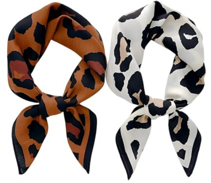 VEOIRXU 2 Stück Bandana Damen Bandana Kopftuch Damen Satin Leopardenmuster Stilvolles Frühlings Zum Binden Damen Schal Halstuch Seidenschal Scarf Taschentuch Handgelenk Accessoires Stirnband Haarband