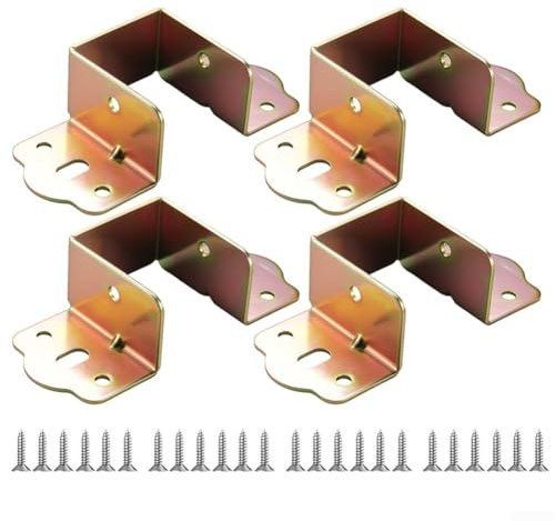 4 soportes de riel de cama en forma de U, soportes de metal para marcos de cama y vigas de madera (dorado de 40 mm)