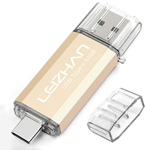 leizhan USB Memory Stick 64GB Typ C/USB Memory Stick OTG 2-in-1 Flash Drive USB 3.0 Pen Drive für PC/Laptop/Mobiltelefone und andere USB-C Geräte - Gold