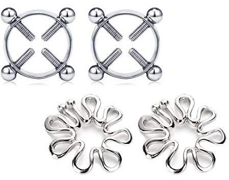 Briana Williams 2 Paar Silber Fake Brustwarzenpiercing Nippelring Blumen Chirurgenstahl Kein Piercing Brust Schmuck Silber