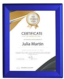 BNV Aluminum Front Load Snap Poster/Picture Certificate Frame, Blue, 8.5x11 Inches, 1.25'' Profile, Wall Mounting, Portrait and Landscape Mode, Easy Installation, Anti-Glare, PVC Cover, Lightweight
