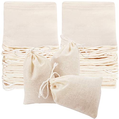 Boao 50 Pcs Cheese Cloth Tea Bags 4 x 3 Inch for Straining Reusable Tea Filter Loose Empty Soup Spice Bags for Cooking Cold Brew Coffee Muslin Strainer
