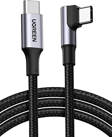 UGREEN 100W USB C till USB C-kabel Vinkel PD 3.0 PPS Laddningskabel USB-C 90 grader kompatibel iPhone 15 Pro Max, Galaxy S24 Ultra, M2 MacBook Pro/Air iPad Pro 12.9 iPad Mini 6 Steam Deck etc. (0.5m)