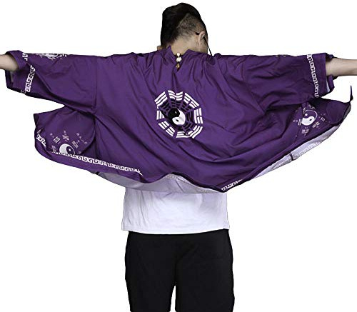 G-like Cardigan kimono d'été pour homme - Vêtements japonais traditionnels Haori Costume Taoïste Robe à manches longues Veste de style chinois cape chemise de nuit pour homme, lilas, taille unique