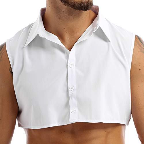 FEESHOW Herren Abnehmbarer Kragen Gefälschter Krageneinsatz Halbes Hemd Shirt Falscher Reverskragen für Büro Arbeit Kleidung Weiß L