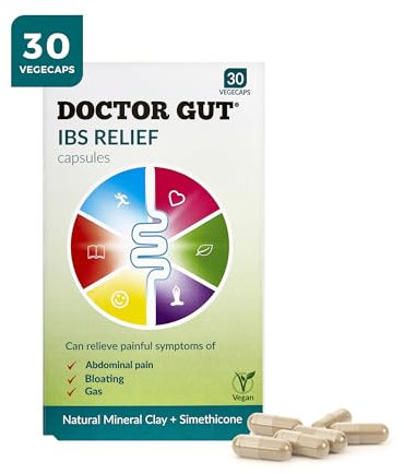 Doctor Gut IBS Relief Capsules, 30 Caps - Stomach Pain Relief, Bloating Relief, Trapped Wind & Gas Relief - Drug-Free, Natural Clay, Expels Harmful Causes of Irritable Bowel Syndrome
