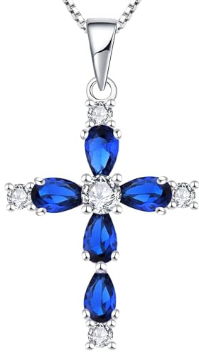 YL Kreuz Kette 925 Sterling Silber 12 Geburtsstein Zirkonia Kruzifix Anhänger Geschenke für Damen Mama, 45-48 CM