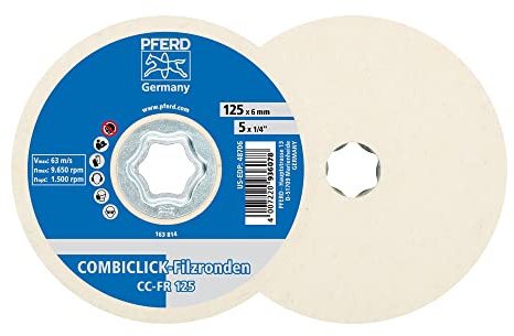 PFERD TOOLS COMBICLICK Filzronden CC-FR, 2 Stück / 125mm / 44498028 für Vor- und Hochglanzpolitur mit dem Winkelschleifer Filz