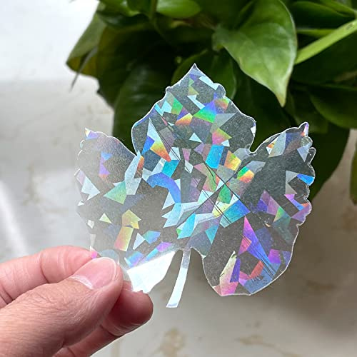 Holographic Window Decals for Bird Strikes - Glass Reminder Anti-Collision Self-Adhesive Stickers - Avoid Birds Hitting Windows (Leaf, 34 Pieces)