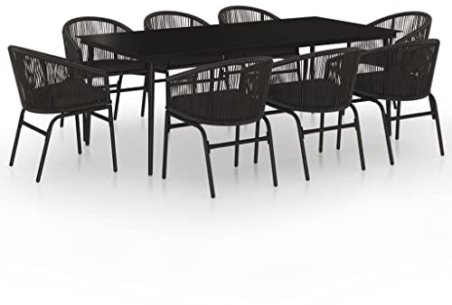 vidaXL Gartenmöbel Set 9-TLG. Gartengarnitur Sitzgruppe Sitzgarnitur Gartenset Gartentisch Esstisch Gartenstuhl Tisch Stühle Schwarz