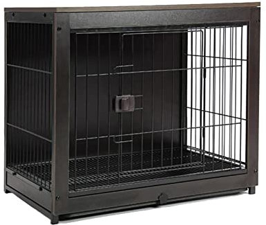Katzenkäfig Indoor, Hundekäfig aus Holz/Haustierkäfig/Zwinger/Haustierzaun/Katzenkäfig/Kaninchenkäfig Holzrahmenkäfig mit Aufräumschale (Color : Black-61x46x60CM)