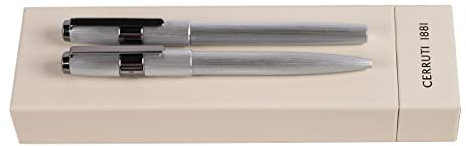 Cerruti 1881 Schreib-Set Block Brushed Chrome (Kugelschreiber & Tintenroller)