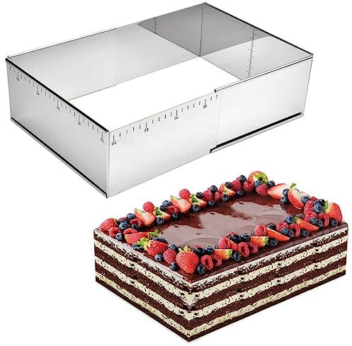 Guowall Cadre à pâtisserie rectangulaire,Moule pâtisserie en Acier Inoxydable Pour Gâteaux Mousse, Réglable 25-46 cm x 19-36 cm, Hauteur 10 cm