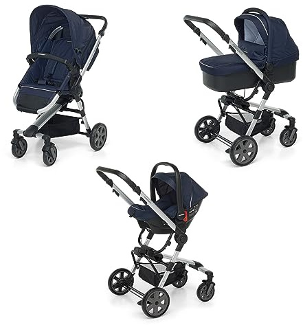 Foppapedretti Trio Supertres I-Size, Sistema Modulare Combinato per Bambini, Navicella Passeggino e Seggiolino auto I-Size, Maniglione e Poggiagambe Regolabili, conforme ECE R129, Navy