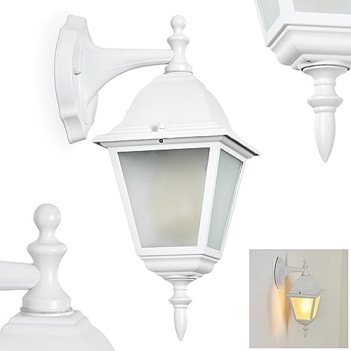 Außenwandleuchte Naofe, Wandlampe abwärts in antikem Look aus Metall/Glas in Weiß/Milchglas, Wandleuchte im klassischen Landhaus-Stil, Außenleuchte für Terrasse, E27, ohne Leuchtmittel, IP44