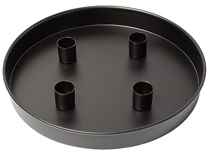Magnet Kerzentablett schwarz für Stabkerzen - 25 cm - Metall Kerzenständer mit 4 magnetischen Haltern - Advents Festtags Kerzen Ständer Deko Tablett rund