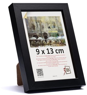 3-B Bilderrahmen MEGA - Schwarz - 9x13 cm - Holzrahmen, Fotorahmen, Portraitrahmen mit Acrylglas