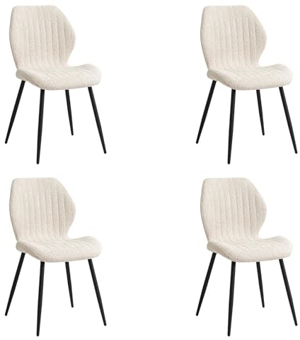 BenyLed Set med 4 matstolar utan armstöd, linnestoppade vertikala randiga ryggstöd, moderna stolar med metallben, sidostolar för kök och matsal, beige