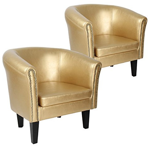 MIADOMODO Sillón Chesterfield | Tapizado en Cuero Artificial con Patas de Madera, Set y Color a Elegir | Butaca de Piel Sintética para Dormitorio y Salón (Juego de 2, Dorado)