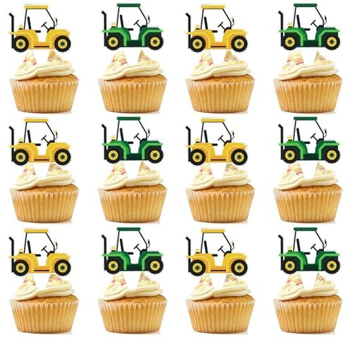 24 PCS Happy Tractor Birthday Cake Topper Green and yellow Tractor Themed Birthday Party Supplies Favors for Boy Girl Birthday Party Decorations
