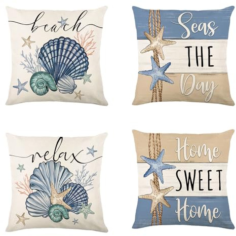 Ziyero Kissenbezug 45x45 4er Set Kissen 45x45 4er Set Pillow Cover Kissen Sofac Zierkissenbezüge Zierkissen & -Hüllen Für Sofa Wohnzimmer Zuhause Dekoration,Nautisch Maritim (Keine Füllstoffe)